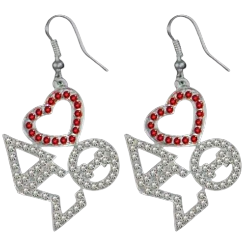 Delta Sigma Theta (DST) Red Color Crystal Heart Earrings