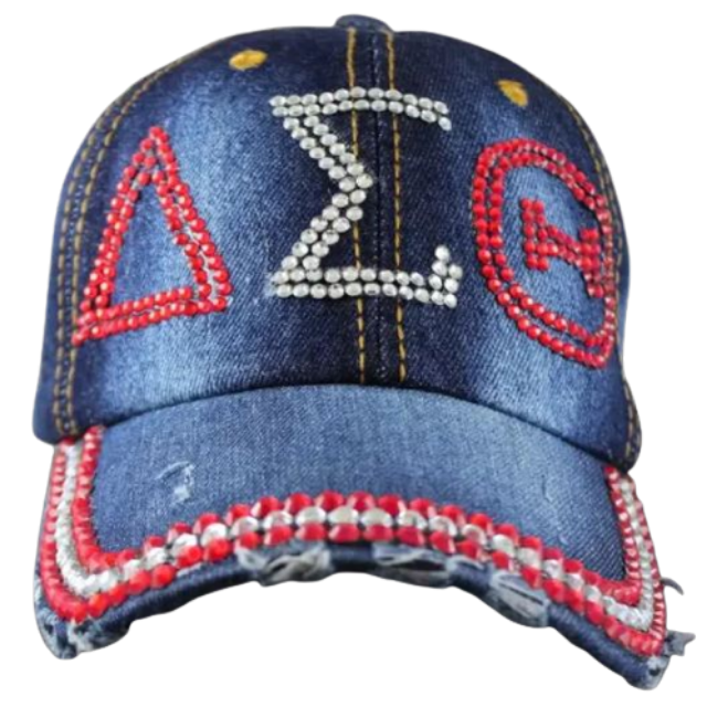 DST Denim Rhinestone and Beaded Ball Cap