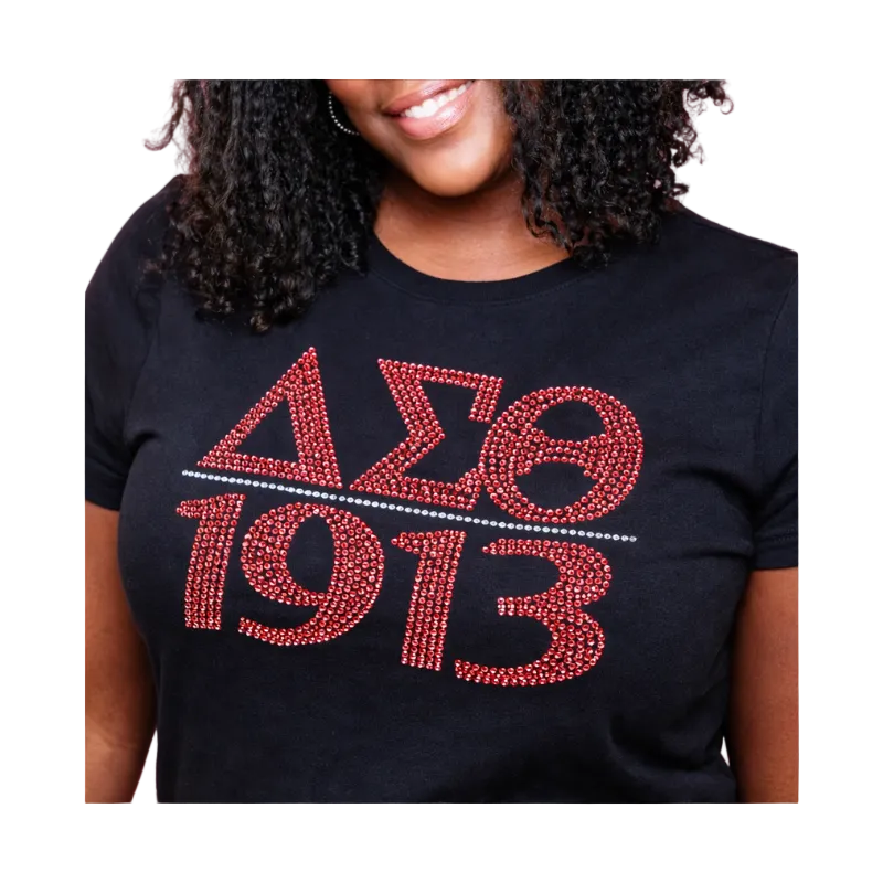 Person wearing a black t-shirt with red 'Delta Sigma Theta 1913' text.
