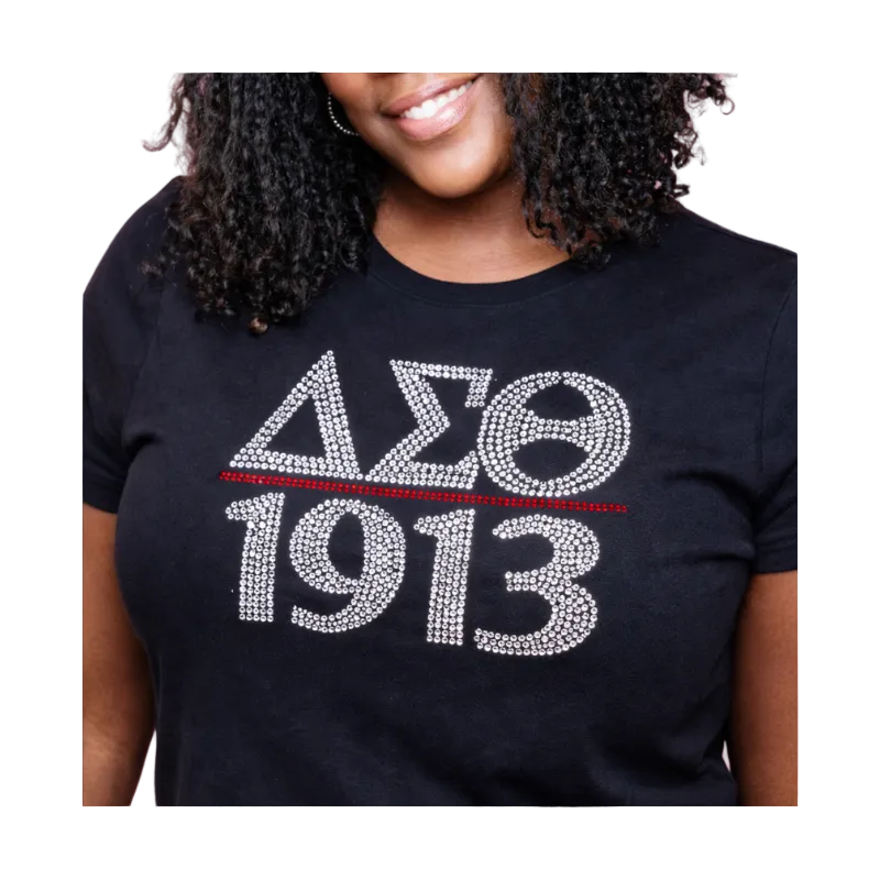 Person wearing a black t-shirt with 'Delta Sigma Theta 1913' design.