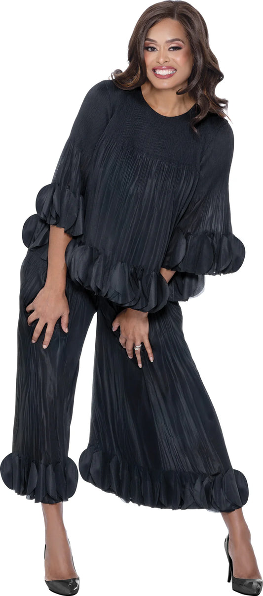 Divine Casuals Black Plissé Ruffle 2-Piece Pant Set