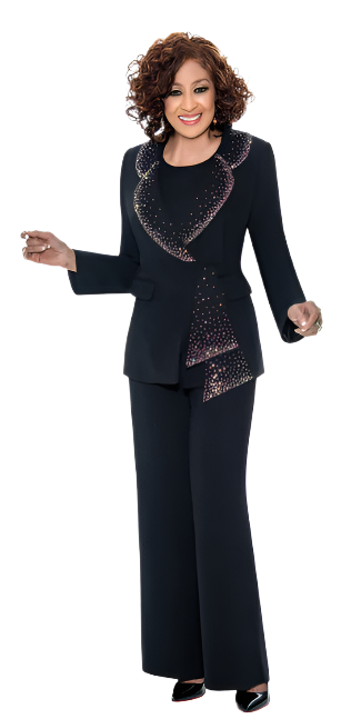 Black 3 Piece Pant Suit with Rhinestone