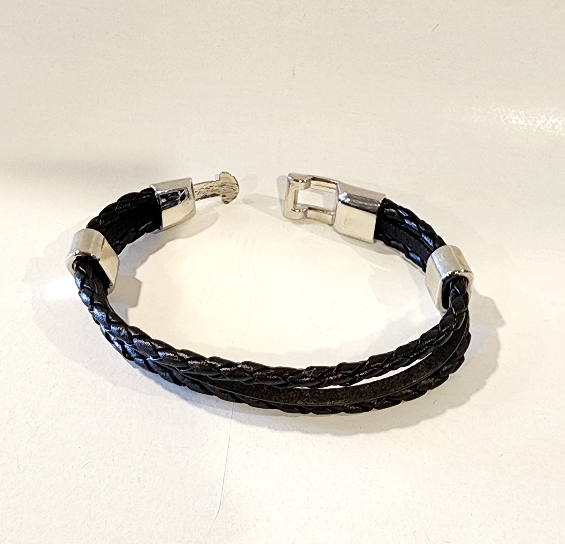 Black Men's Faux Leather Bracelet with metal Adornments