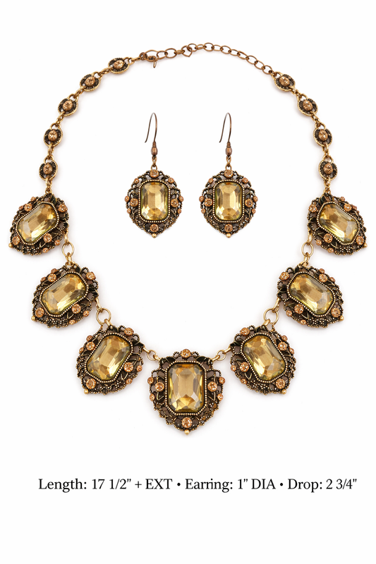 Gold & Black Crystal Statement Necklace & Earring Set