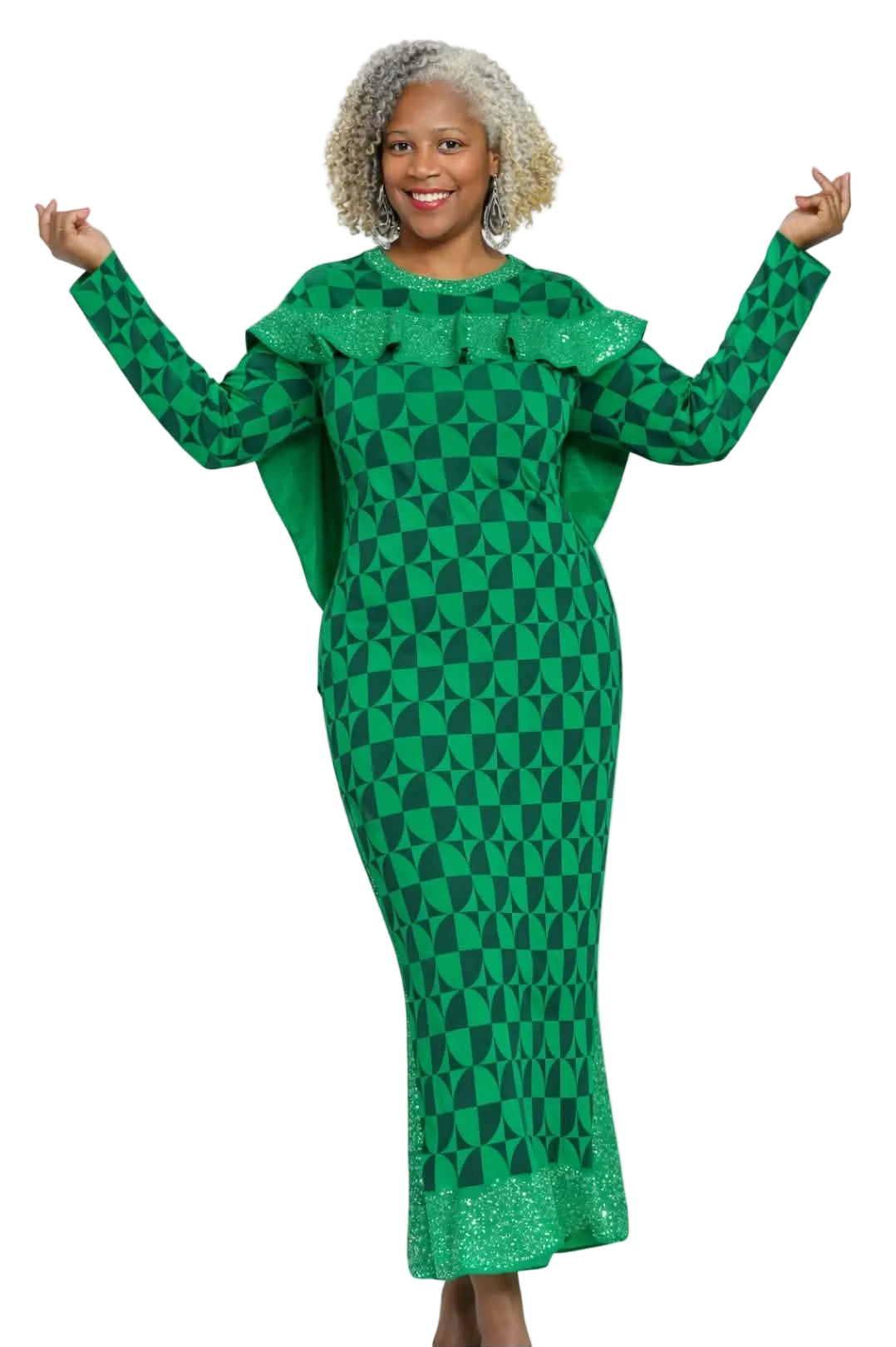 Luxurious Rhinestone Ruffle Knit Dress by Donna Vinci