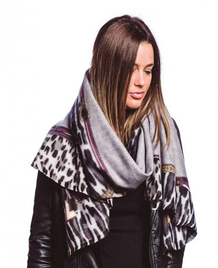 Gray Leopard Print Soft Oblong Scarf