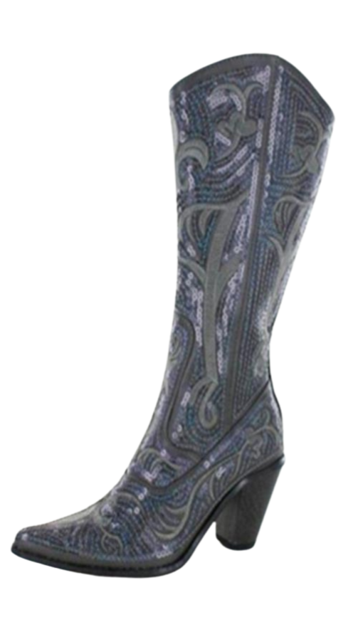 Grey Tall Sequin Bling Western Boots