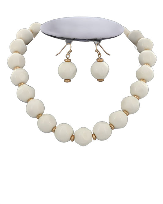 Ivory  Acrylic shapely beaded necklace/earring set