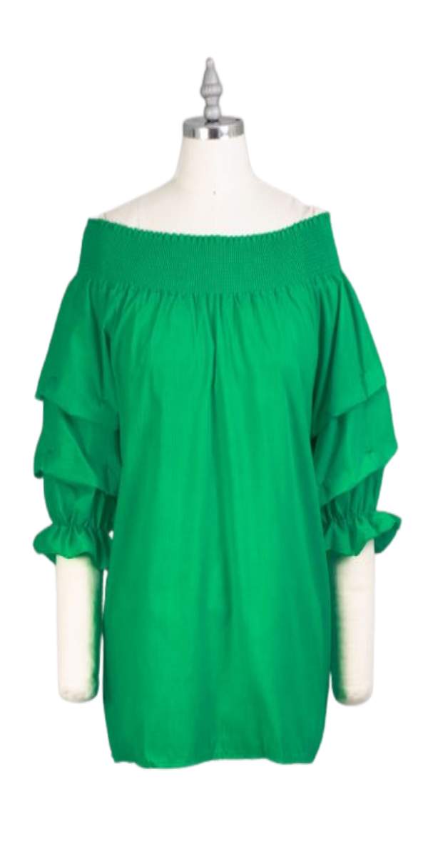 Kelly Green Smocked Neck Top