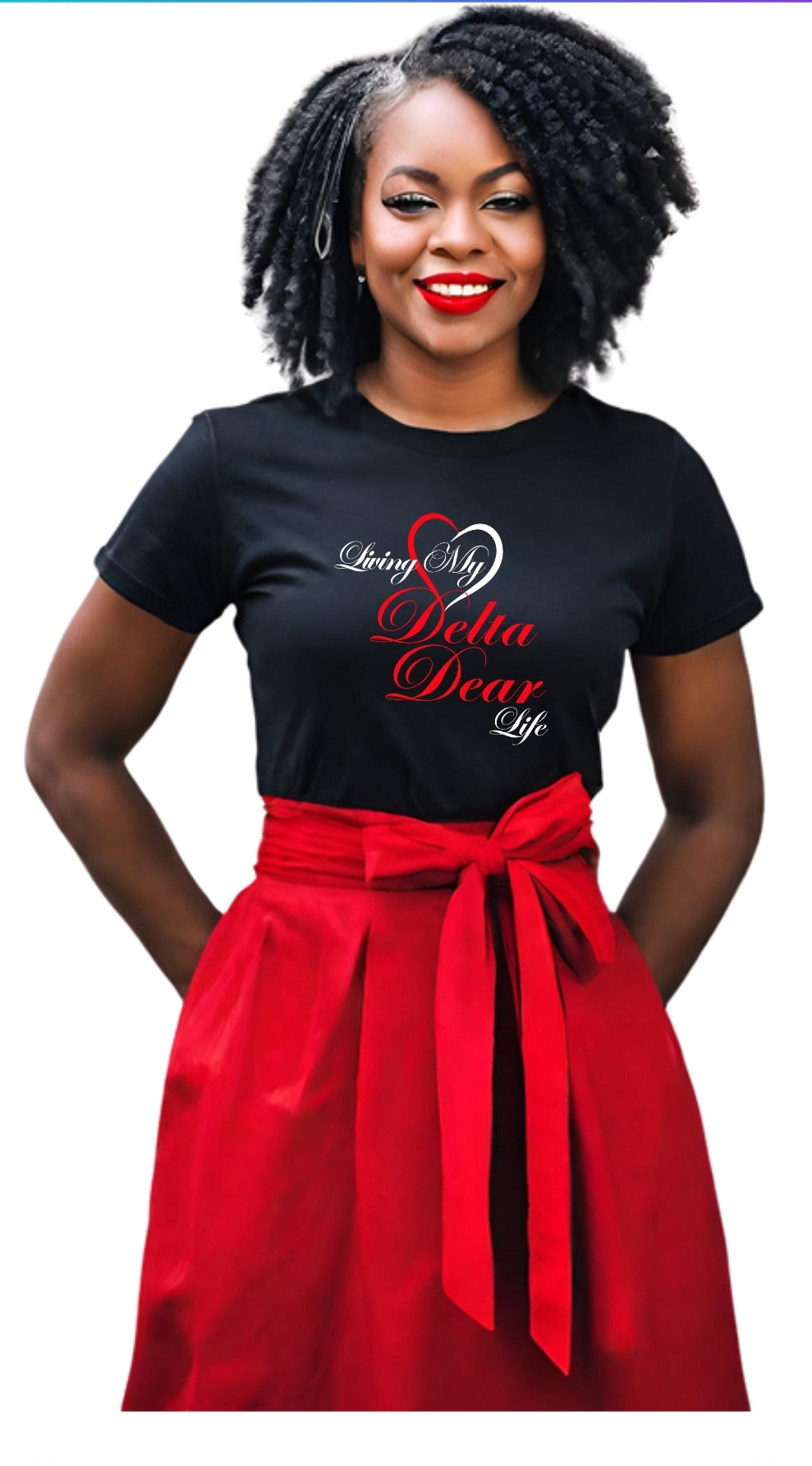 Black short sleeve t-shirt with living my (in a heart) delta dear life #111 #DST #1913 D9 DELTA SIGMA THETA SORORITY INCORPORATED #DELTA DEARS #J13 #FOUNDERSDAY #BLOWOUT