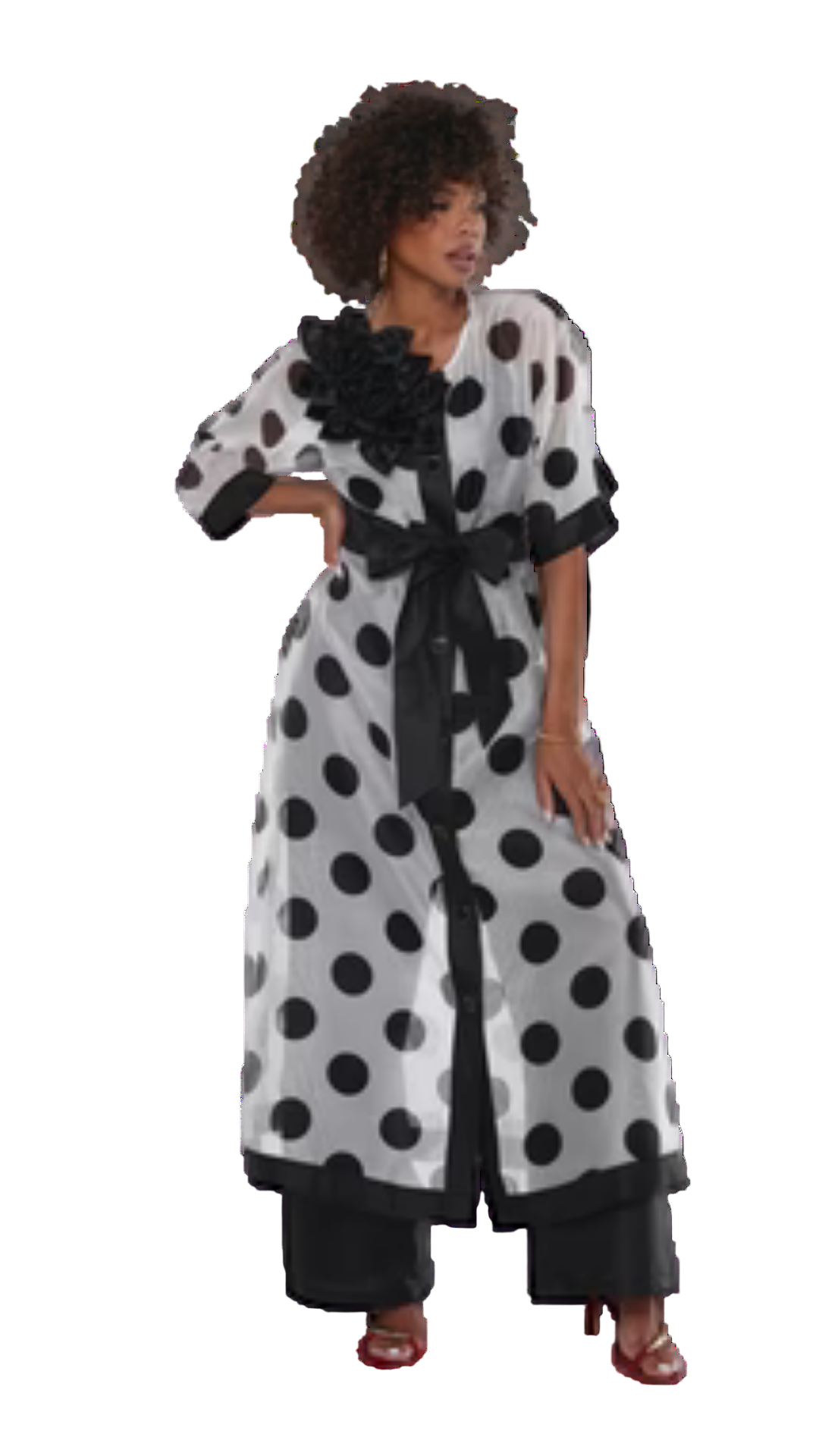 Black & White 3-Piece Pant Set with Polka Dot Duster