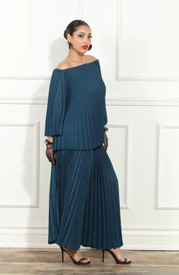 Luxe Moda Ink Blue Pleated 2-Piece Set