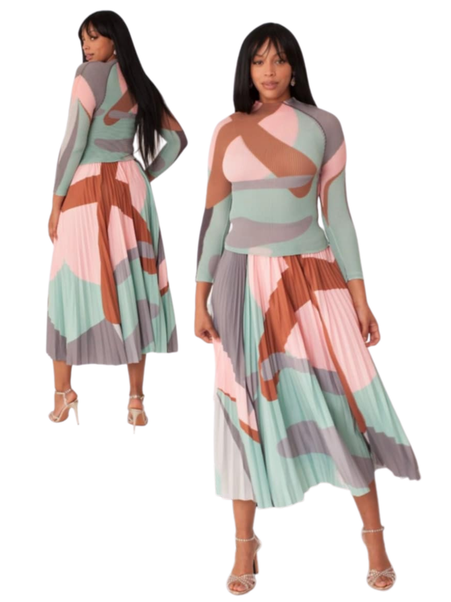 Multi-Color Two Piece Skirt Set