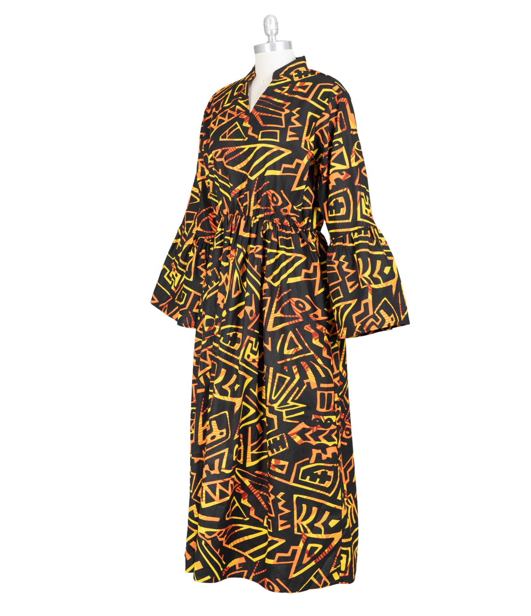 Multi-Color African Print Maxi Dress with bell shape sleeves