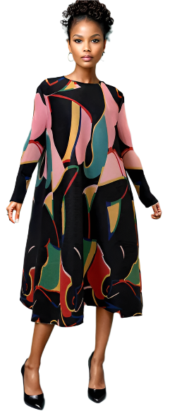 Multi - Color Accordion Long A-Line Dress 