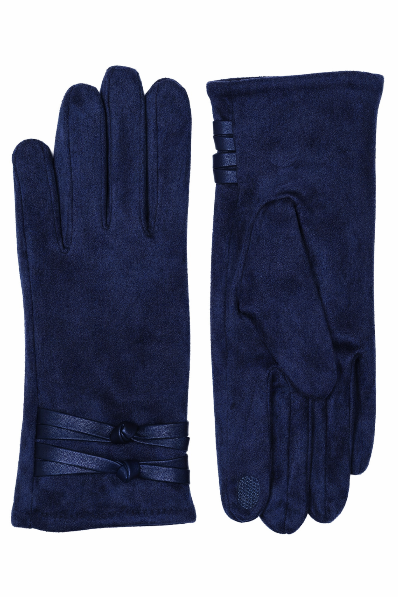 Navy Faux Suede Knot Wrist Touchscreen Gloves