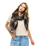 Elegant Beige, Brown, and Black Plaid Soft Scarf – Timeless Sophistication