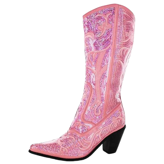 Pink Sequin Embroidered Bling Western Boots with Zipper Closure