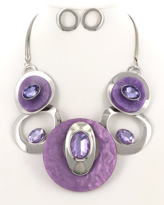 Purple Acrylic glass metal statement Necklace/earring set