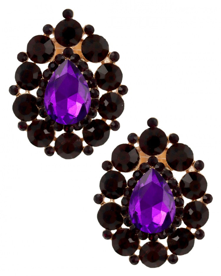 Purple Stone Oval with Rhinestones Earring Set