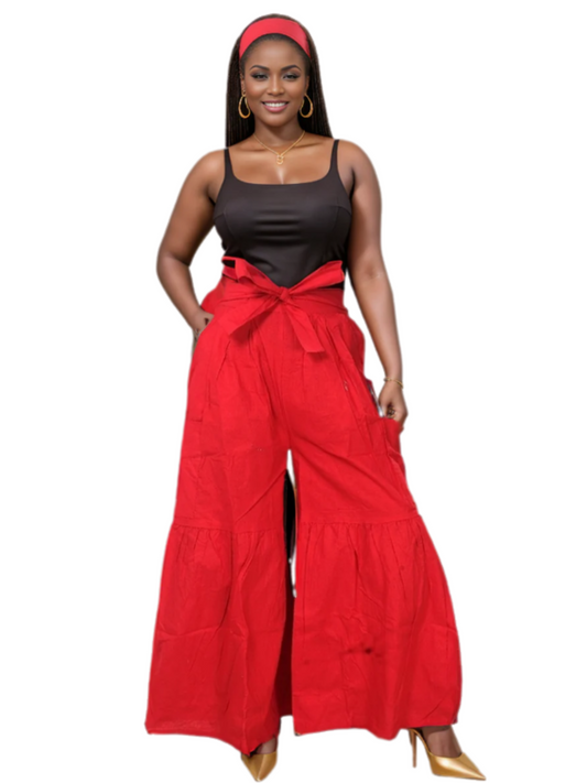 Red wide leg pant with headwrap