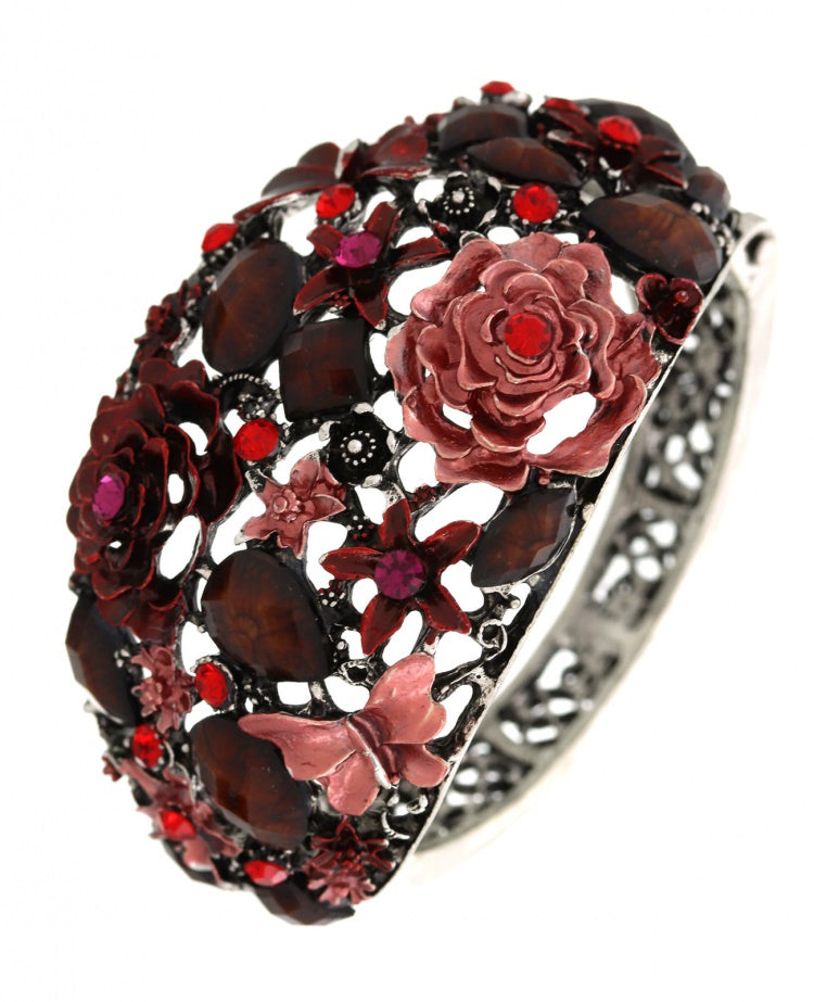 Crimson Red Flower Bracelet | Elegant Statement Piece