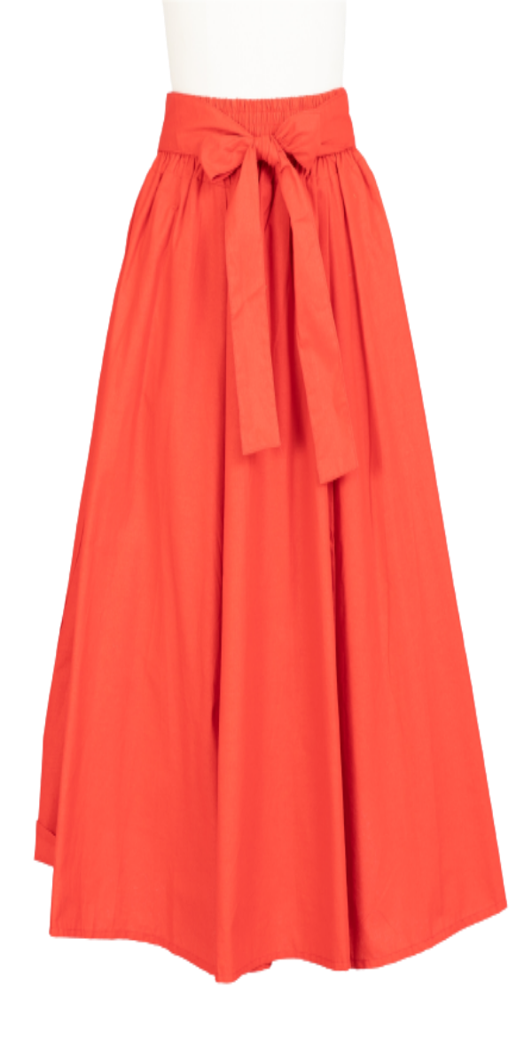 Red Midi Knee Length Skirt with Pockets and Head Wrap