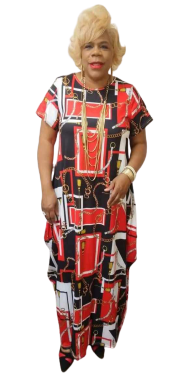 Red and Black Chain Print Maxi Dress