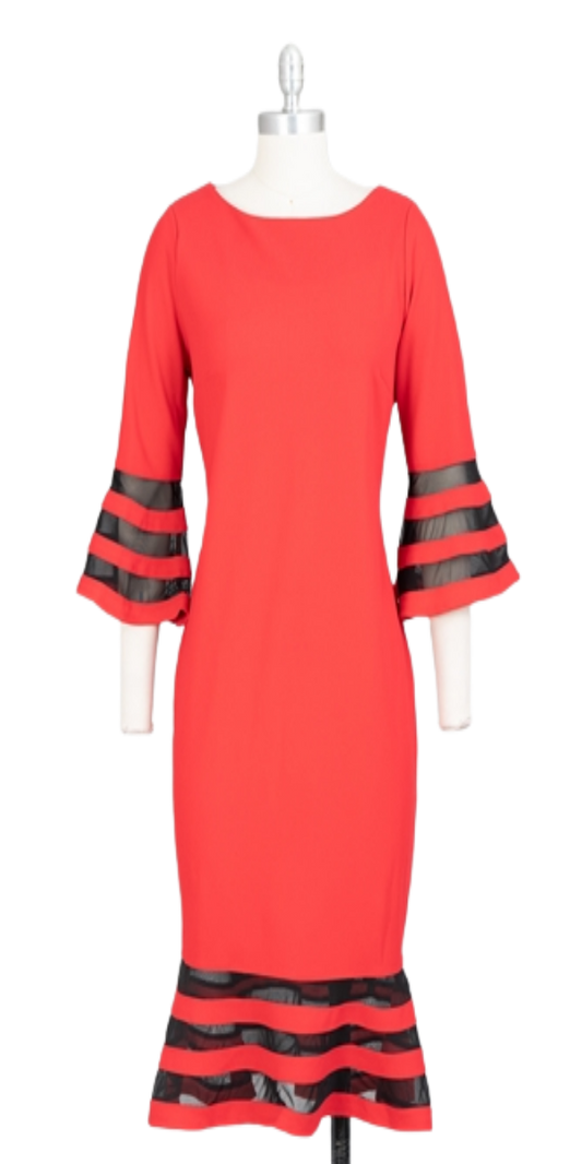 Red and Black Scuba Crepe Dress
