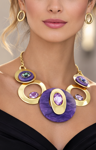 Regal Radiance Purple & Gold Statement Necklace Set