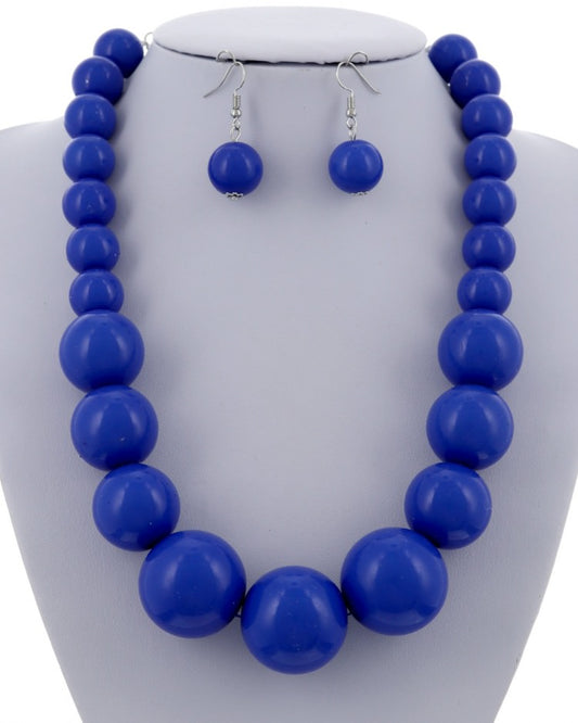 Royal Blue acrylic pearl statement necklace/earring set