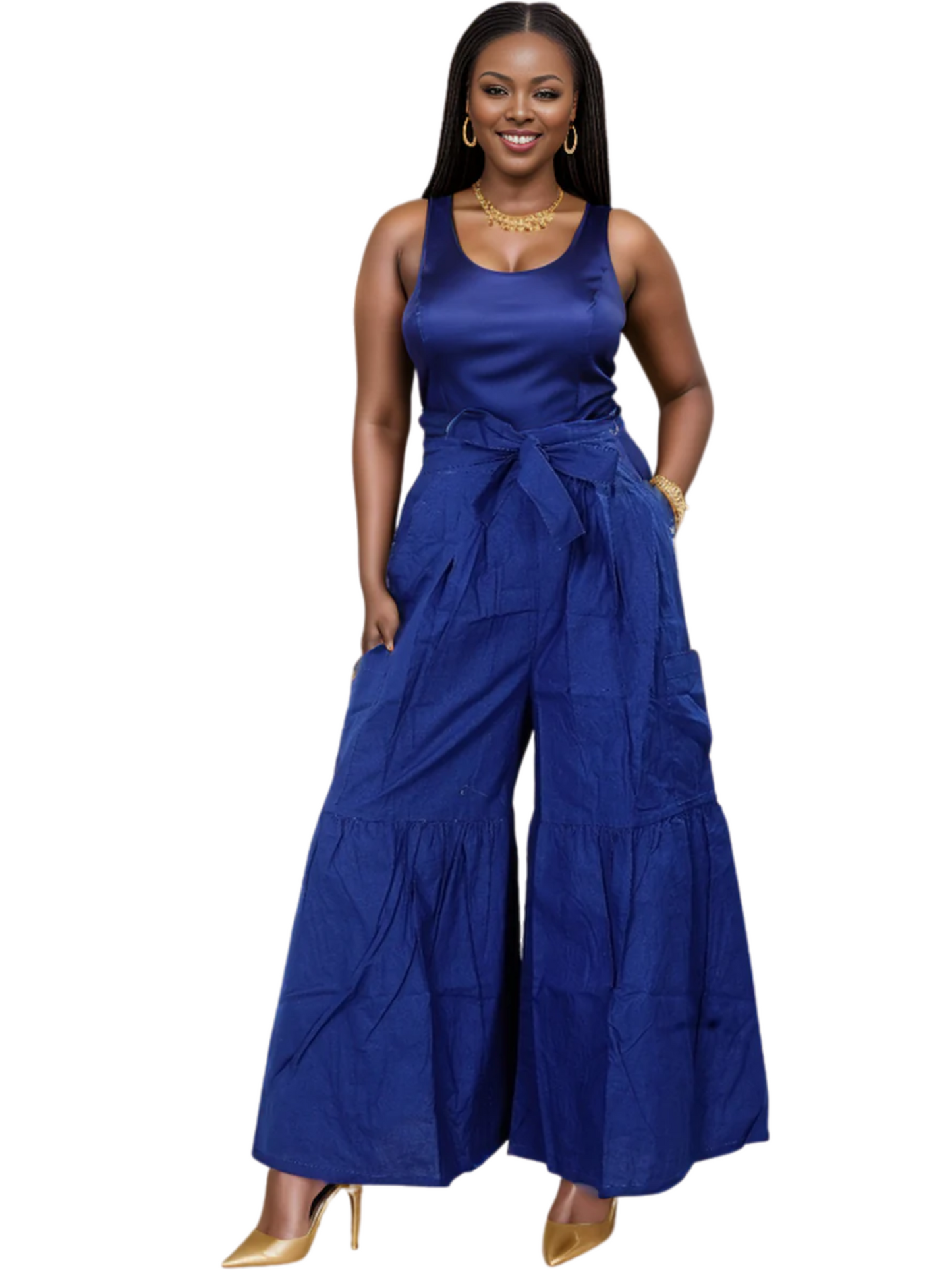 Royal Blue Wide Leg Pant with Headwrap