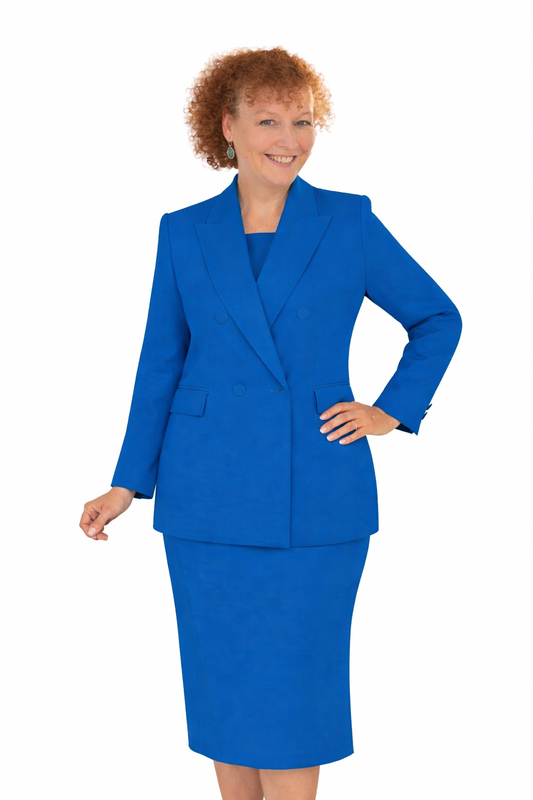 Royal Blue Double-Breasted Skirt Suit