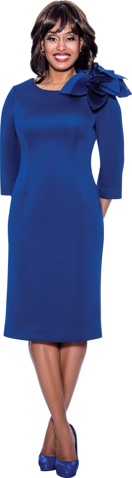 Royal Blue Scuba dress with flower on shoulder
