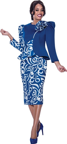 Two piece Royal blue and white scuba skirt set