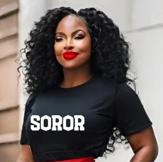 Black T-shirt with "Soror" On Front