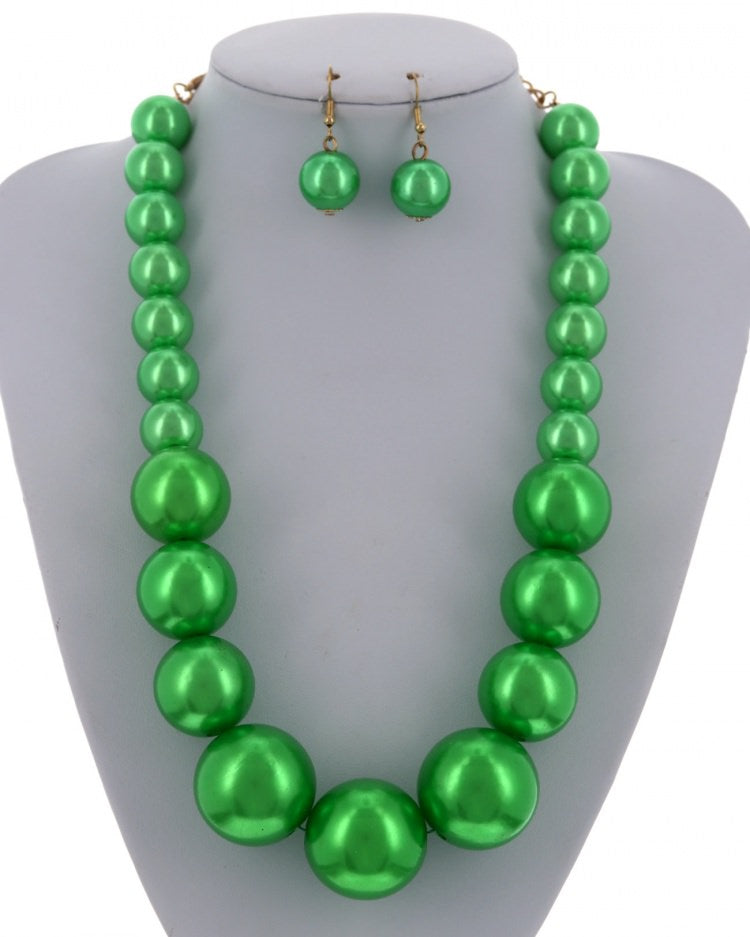 Apple Green Acrylic Pearl Necklace & Earring Set