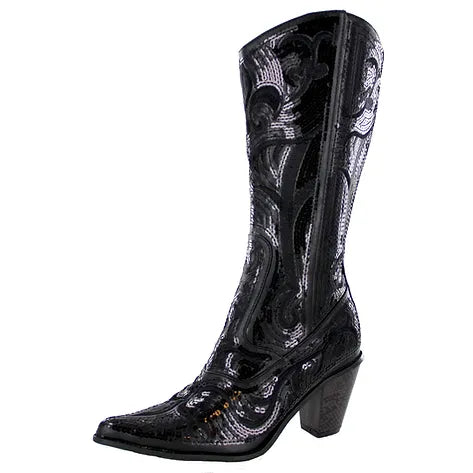 Black Tall Sequin Bling Western Boots