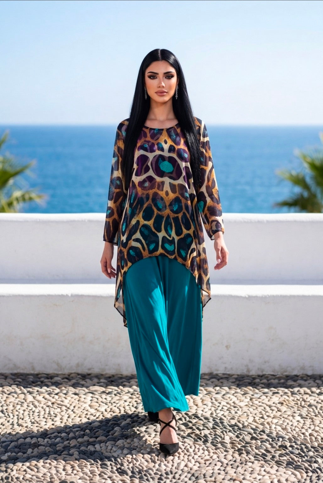 Teal Luxe Animal Print Tunic Pant Set | 5 GRANDS Boutique