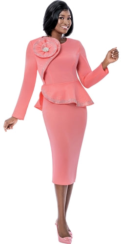 Black Scuba Midi Skirt Suit with Crystal-Trimmed Peplum and Floral Accent