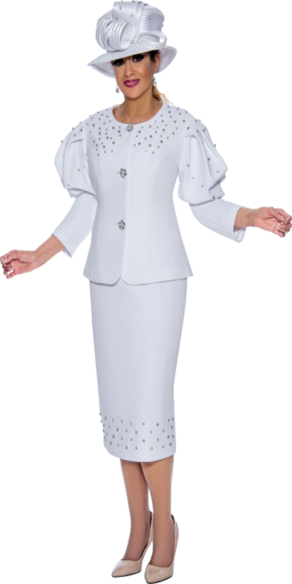 Exquisite White Knit Rhinestone Embellished Two-Piece Suit