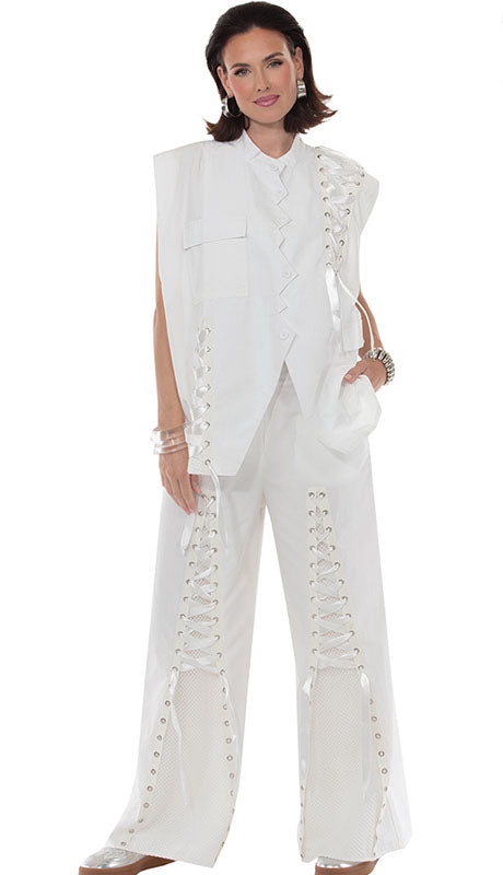 White Luxe Lace-Up Statement Pant Set