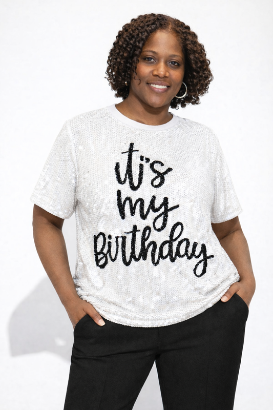 “It’s My Birthday” White Sequin Birthday Shirt