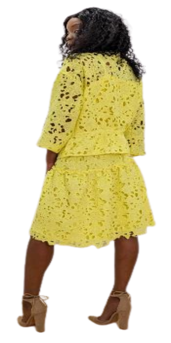 Yellow Lace Two Piece Skirt Set