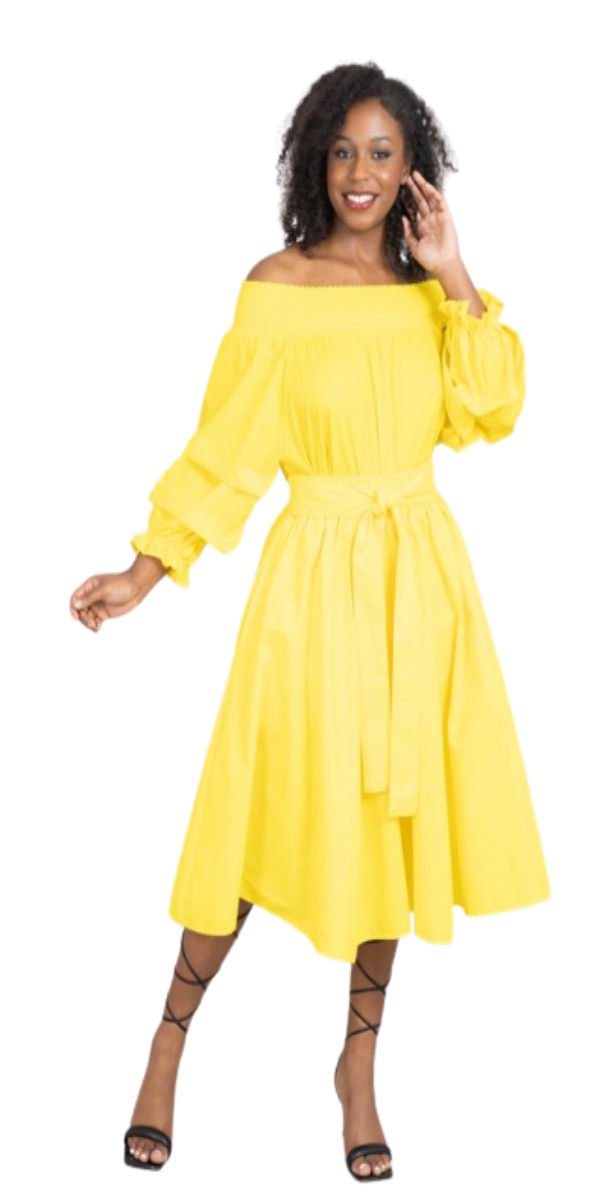 Yellow Midi Knee Length Full Skirt with Pockets and  Head Wrap