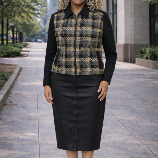 Textured Zip-Up Jacket with Contrast Sleeves