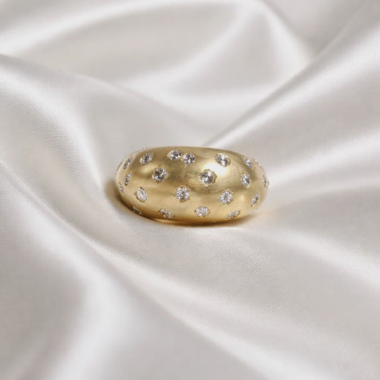 Gold Dome Ring covered with rhinestones