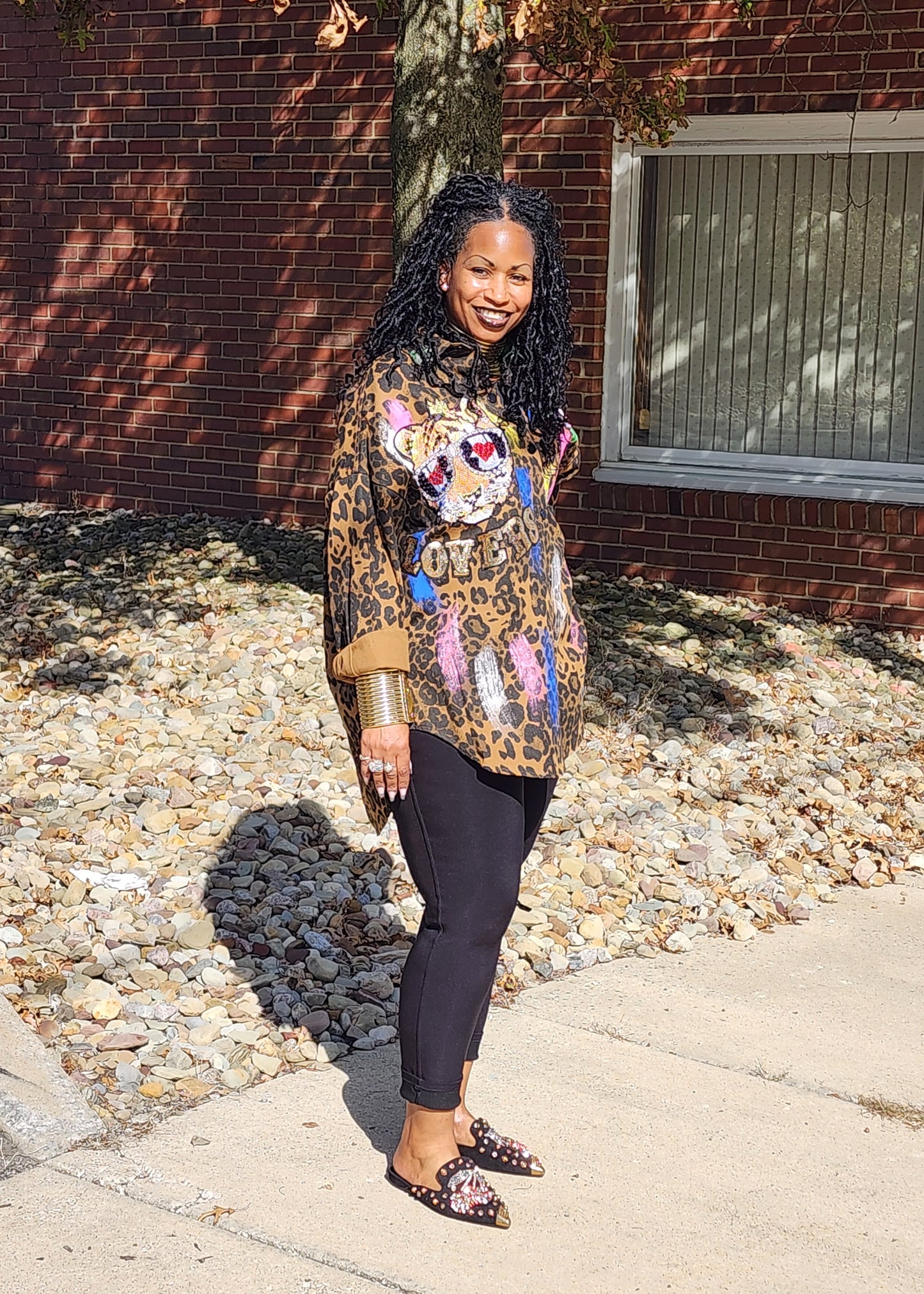 Leopard Print Sequin Denim Tunic Jacket