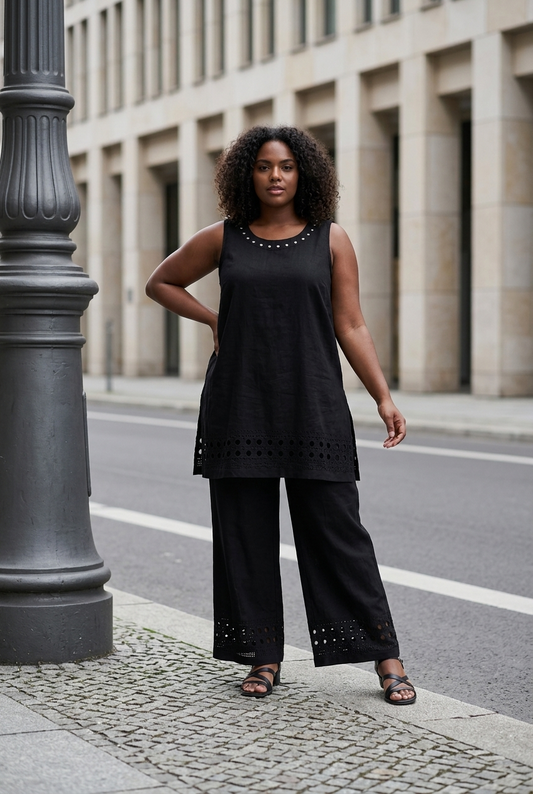 Two-Piece Split Tunic & Wide Leg Pant Set