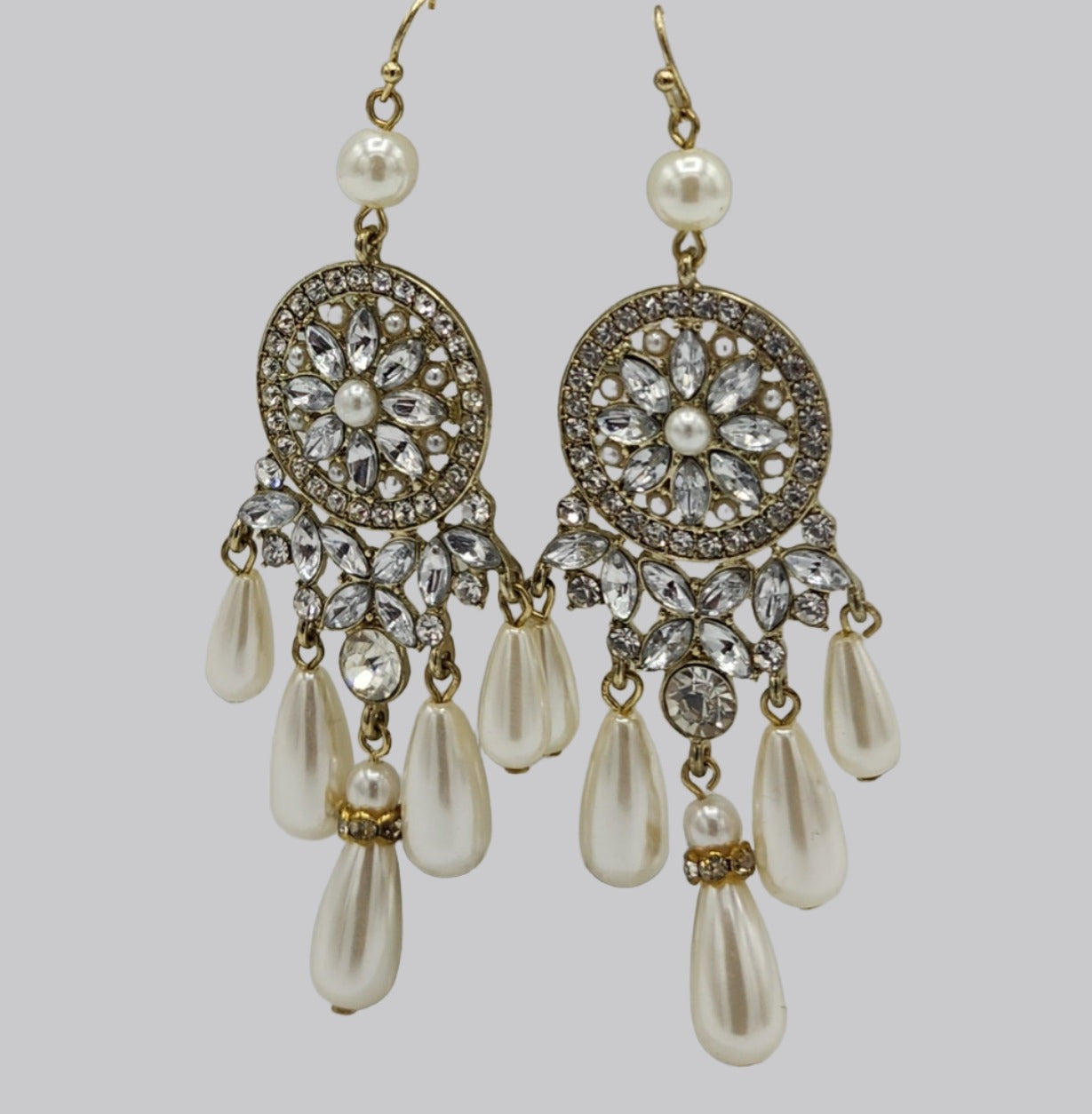 Gold, Rhinestone and Pearl earrings 